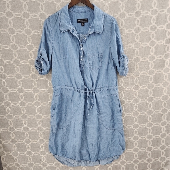 🎈Lee Modern Series Buttondown Tab Sleeve Blue Shirt Dress - Picture 1 of 8